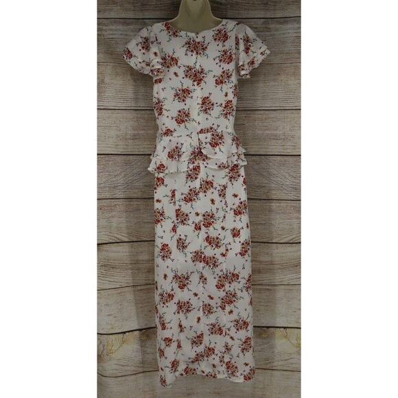 Very J Womens Size Medium Large Floral Midi Cap Sleeve Dress White Pink - Picture 6 of 6